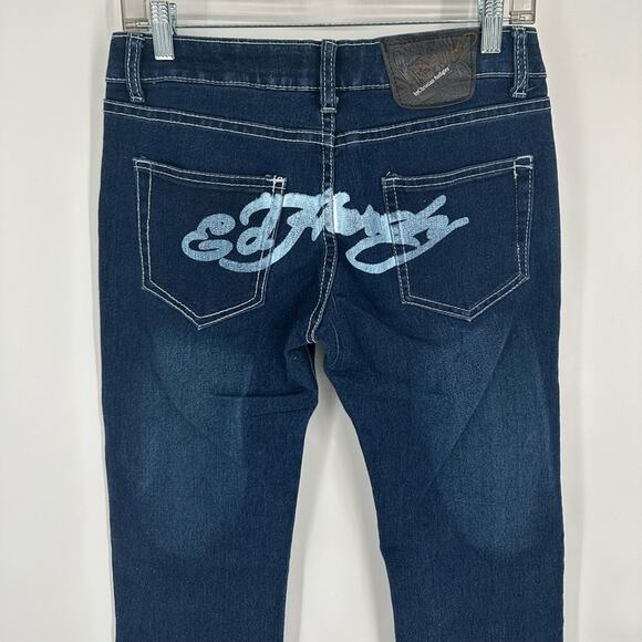Ed Hardy Jeans Spellout Stretch Beaded Logo Straight Leg 30 Low Rise Y2k Vintage - Picture 6 of 10
